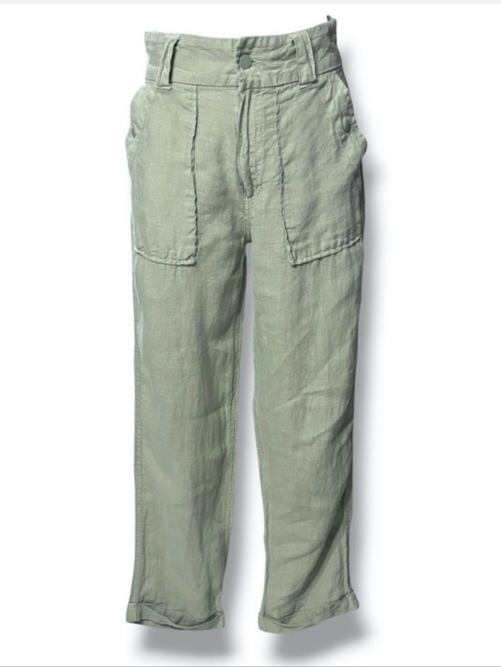 TAHARI Green Linen Relaxed Fit Ankle Length Pants Size Small